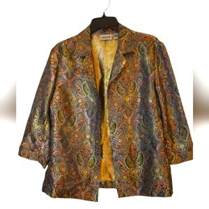 Vintage Chico's Design Iridescent Gold Paisley Button Up Blazer Women's Sz. 1/M